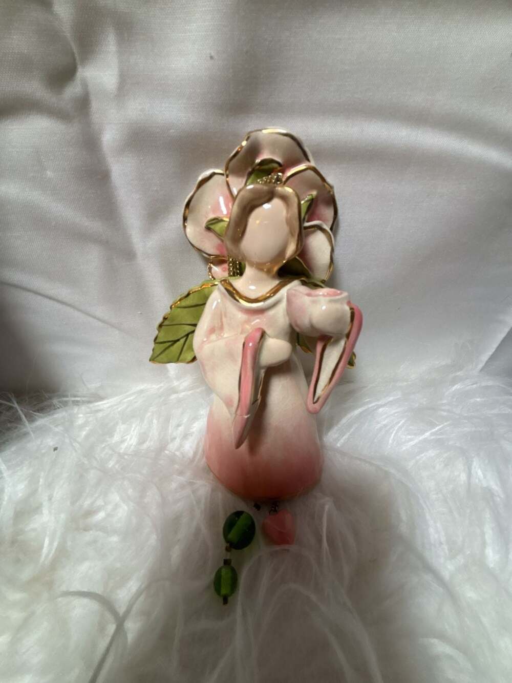 Blue Sky Clayworks Heather Goldminc Angel Flower Bell Ornament 2004